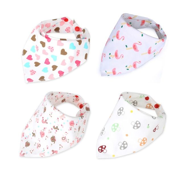 4 Pcs/set Baby Bibs Bandana Cotton Double Layers Bib