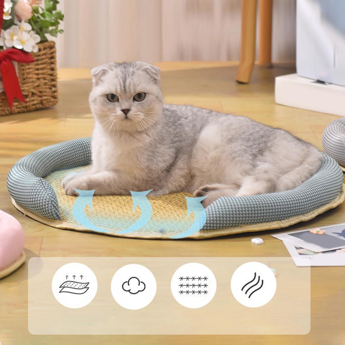 Rattan Pet Cooling Mat Cushion Outdoor Indoor 30cm