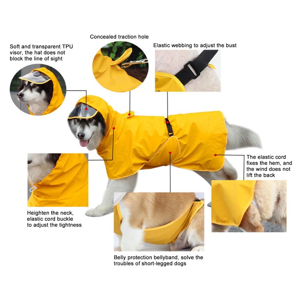 Dog Raincoat with Clear Hood Poncho Rain Jacket for Small Medium Dogs