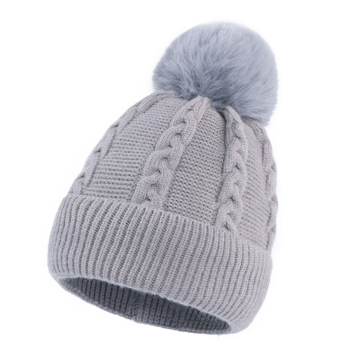 Elastic Baby Knitted Hat Cozykids Winter Beanie with Plush for Babies Grey