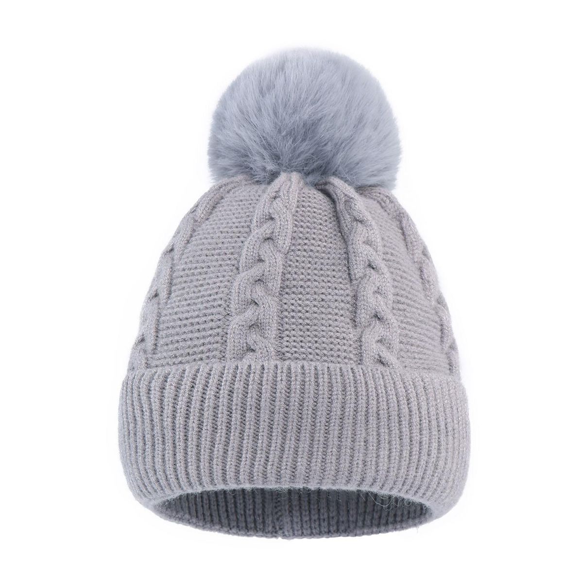 Elastic Baby Knitted Hat Cozykids Winter Beanie with Plush for Babies Grey