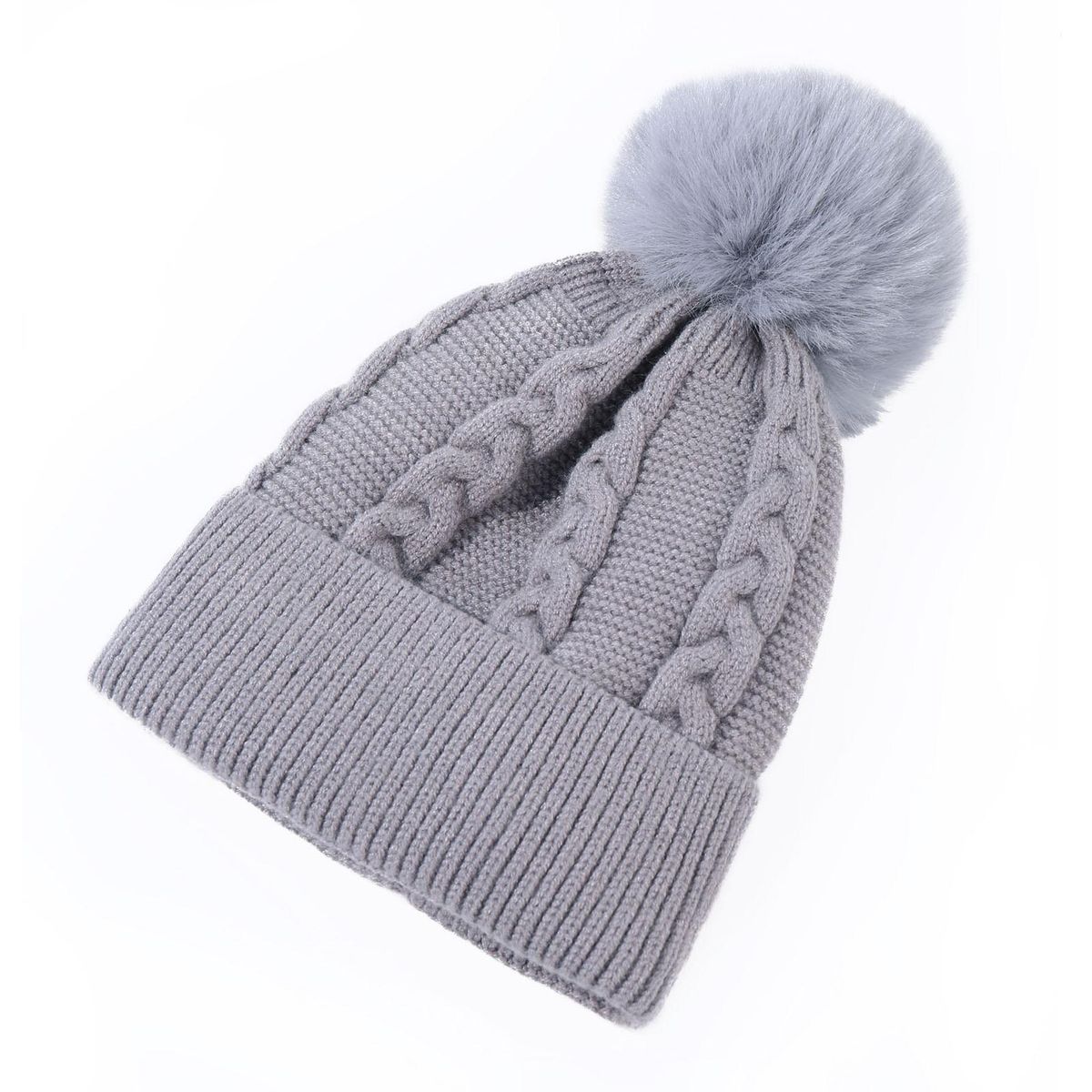 Elastic Baby Knitted Hat Cozykids Winter Beanie with Plush for Babies Grey