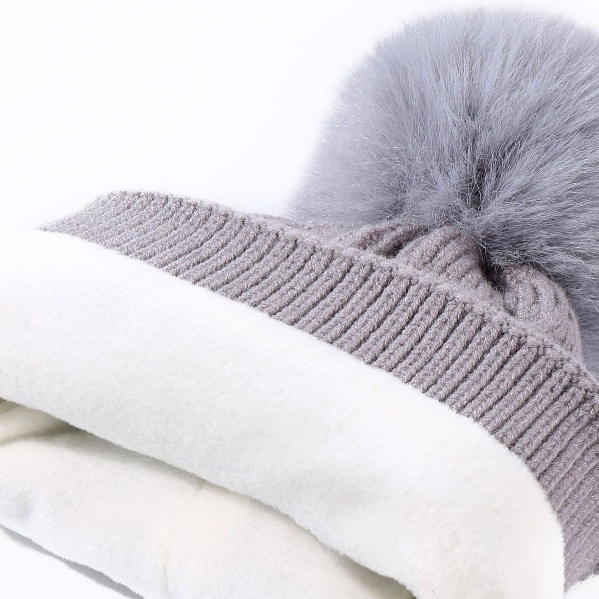 Elastic Baby Knitted Hat Cozykids Winter Beanie with Plush for Babies Grey