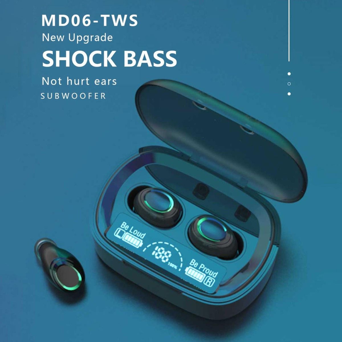 MD06 BT5.1 Wireless Earphones Auto Pairing Shock Bass Noise Reduction IPX3 Waterproof Digital Display