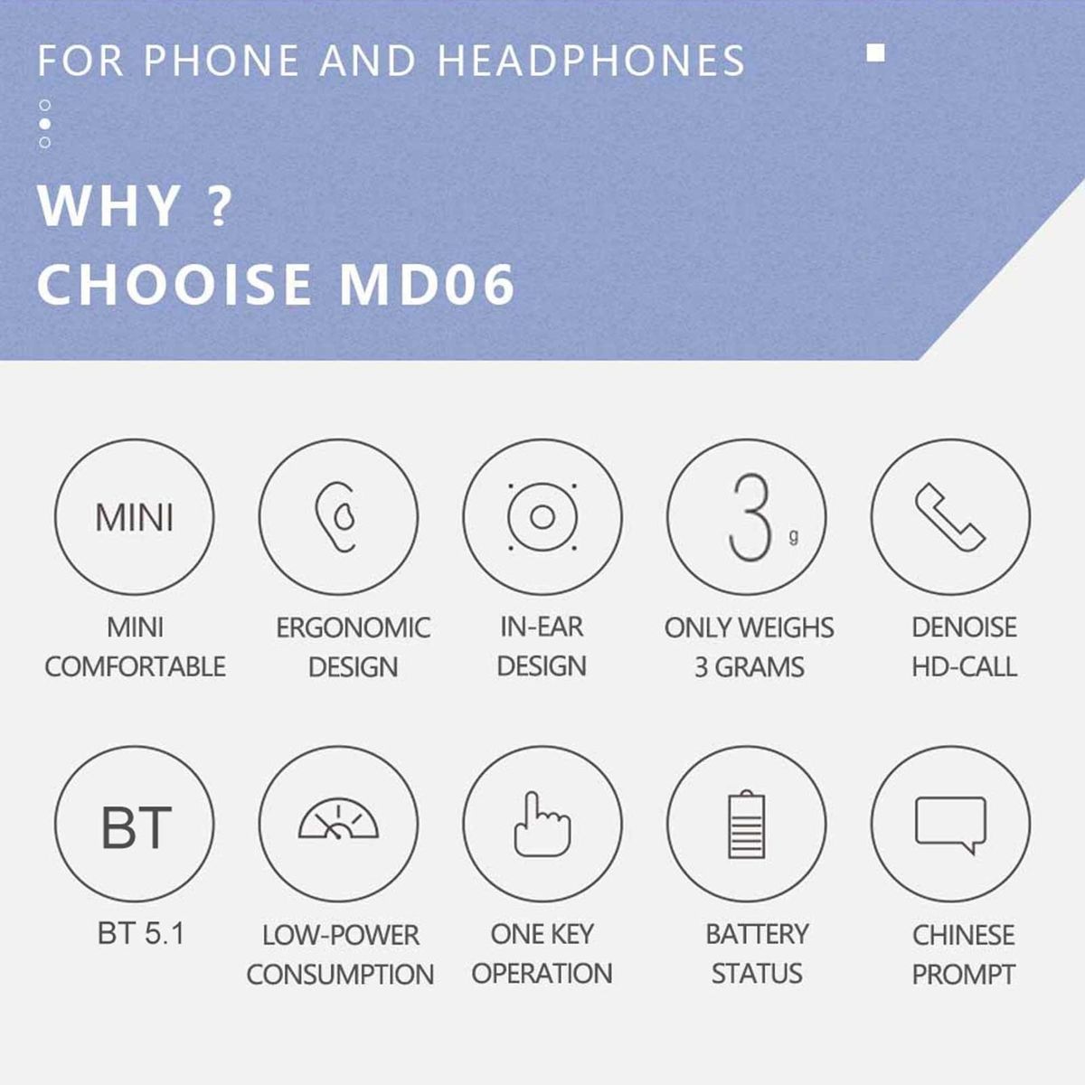MD06 BT5.1 Wireless Earphones Auto Pairing Shock Bass Noise Reduction IPX3 Waterproof Digital Display