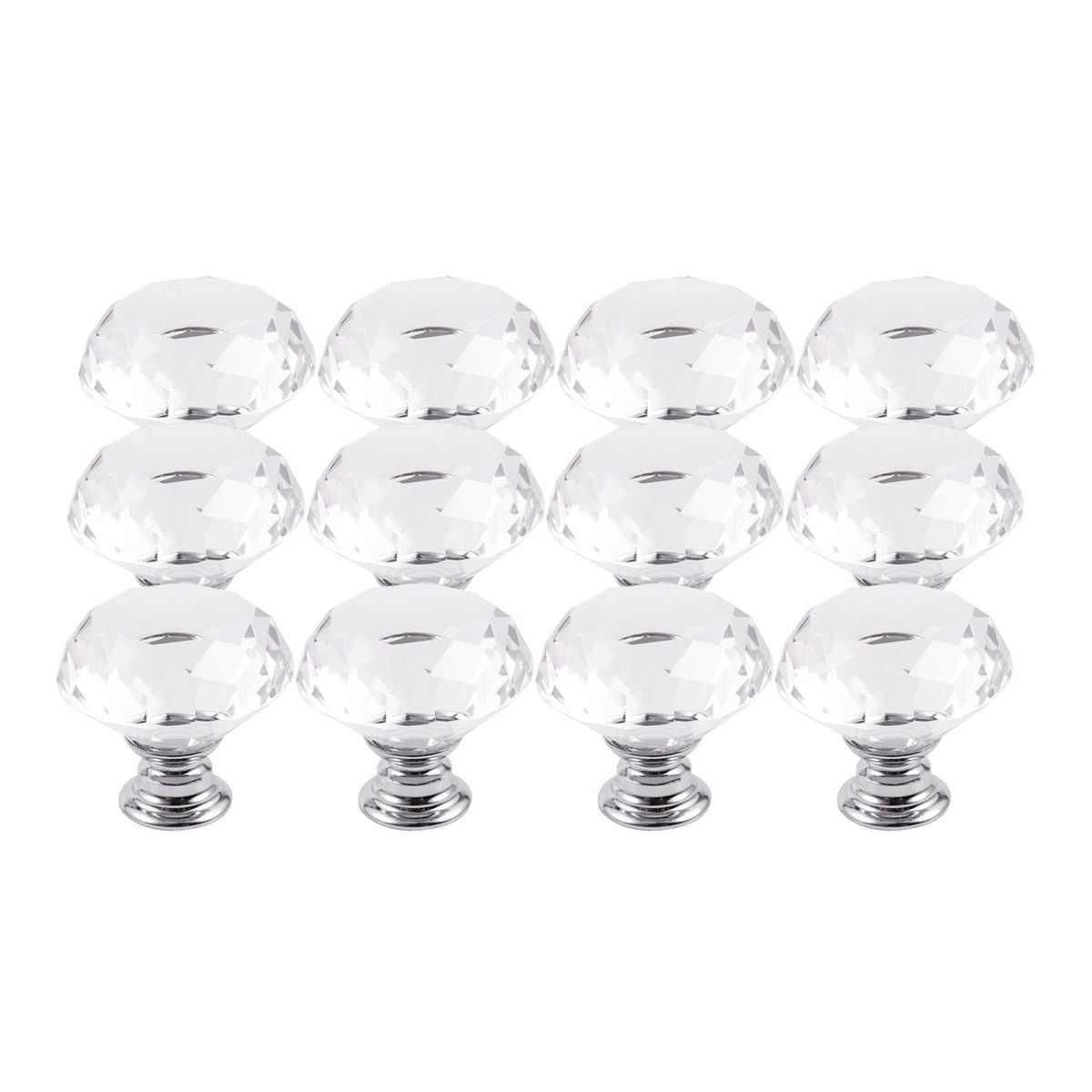 12pcs diamond-shaped crystal glass handle, 30mm drawer handle-transparent