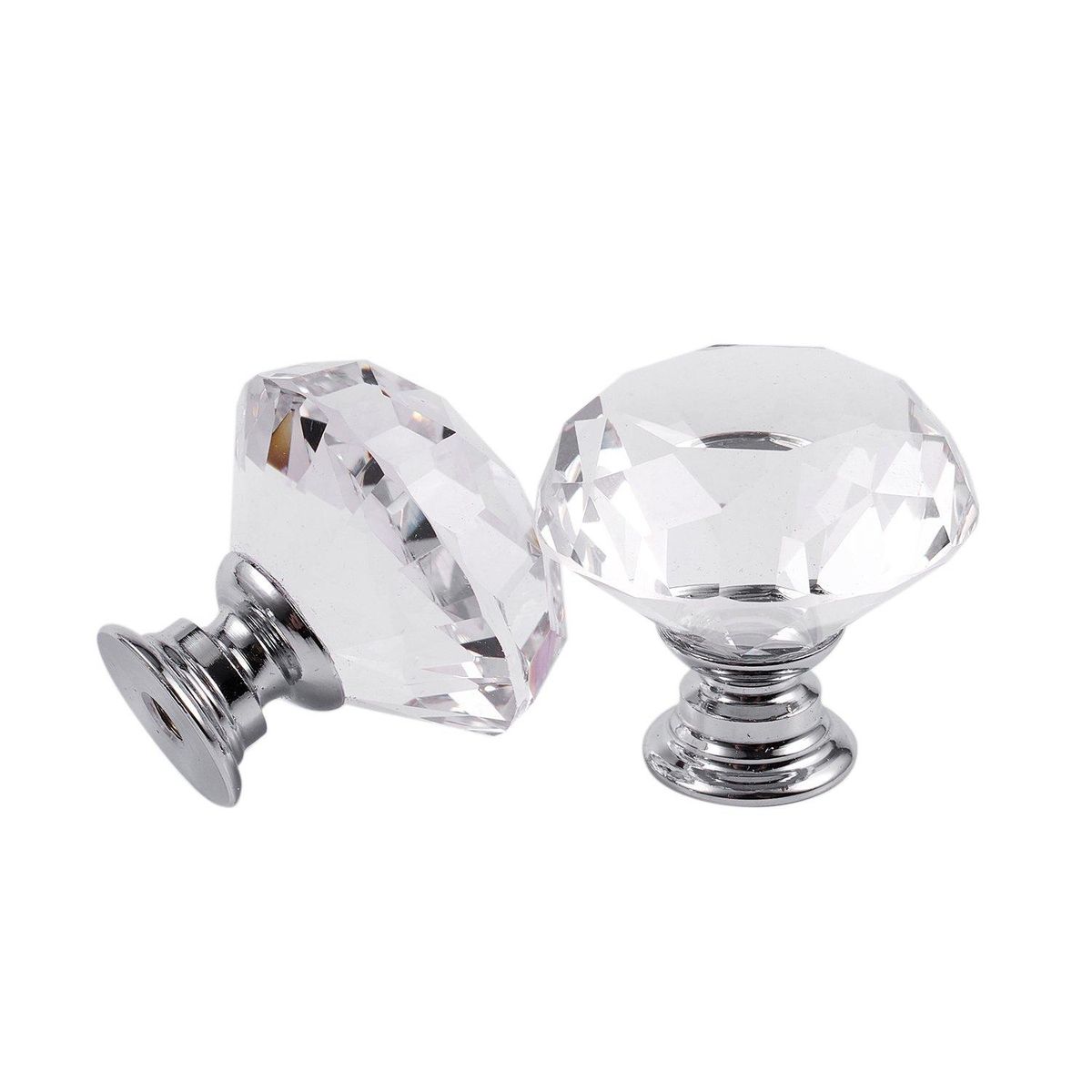 12pcs diamond-shaped crystal glass handle, 30mm drawer handle-transparent