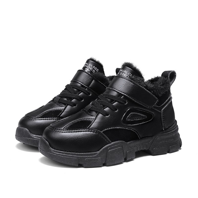 Kid's Plush Lining Non-slip Anti-freeze Martin Boots-Black