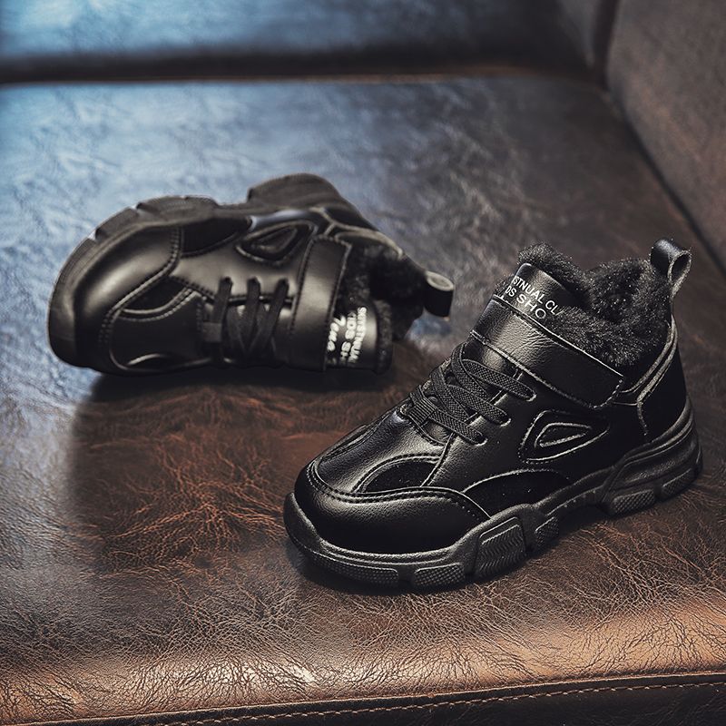 Kid's Plush Lining Non-slip Anti-freeze Martin Boots-Black