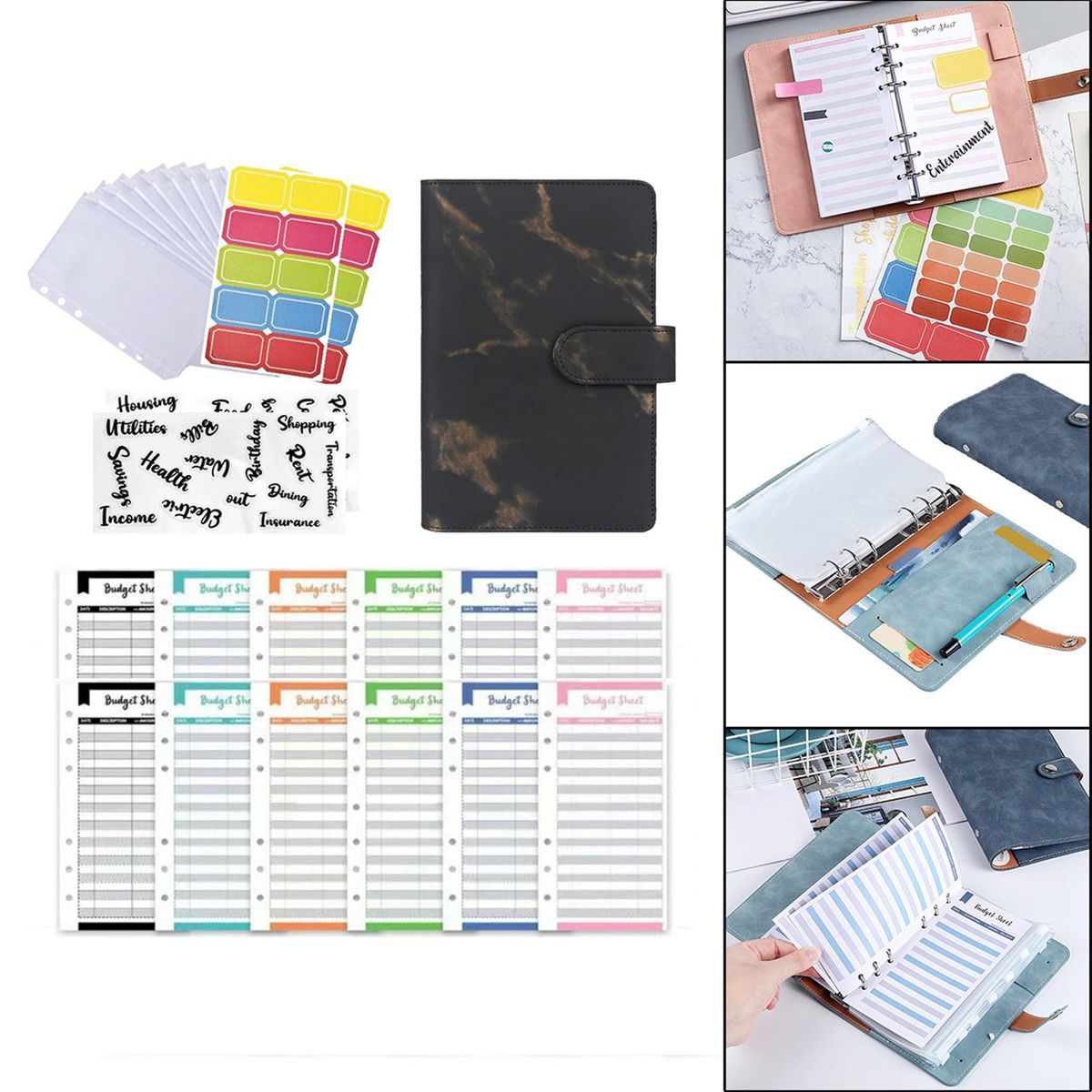 A6 Notebook Binder With Sticker Labels With Expense Black