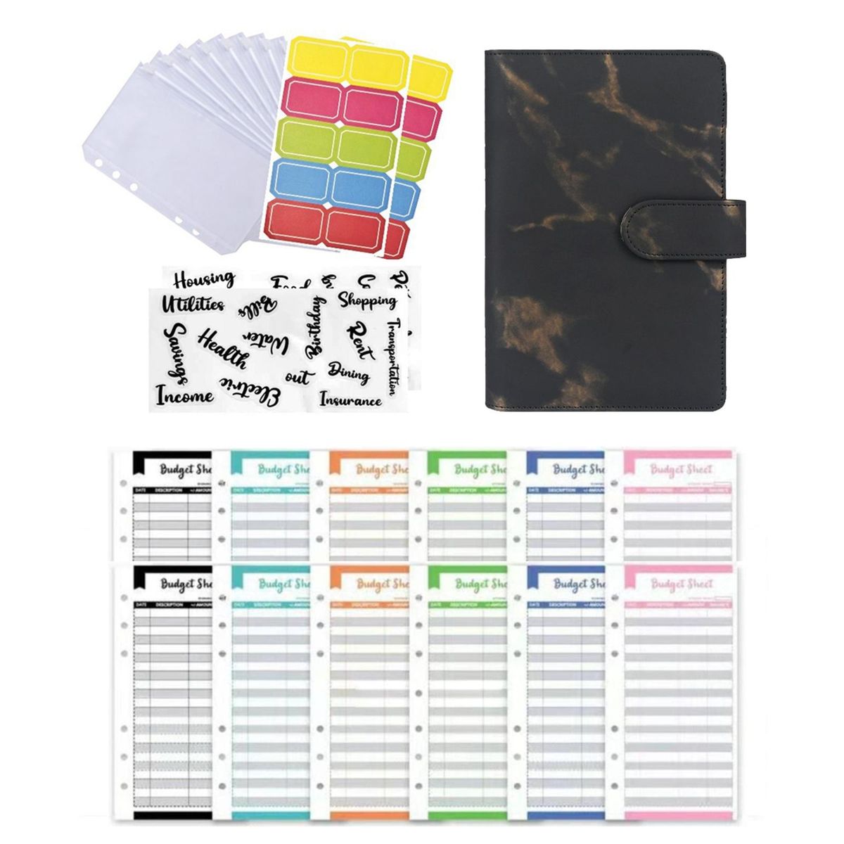 A6 Notebook Binder With Sticker Labels With Expense Black
