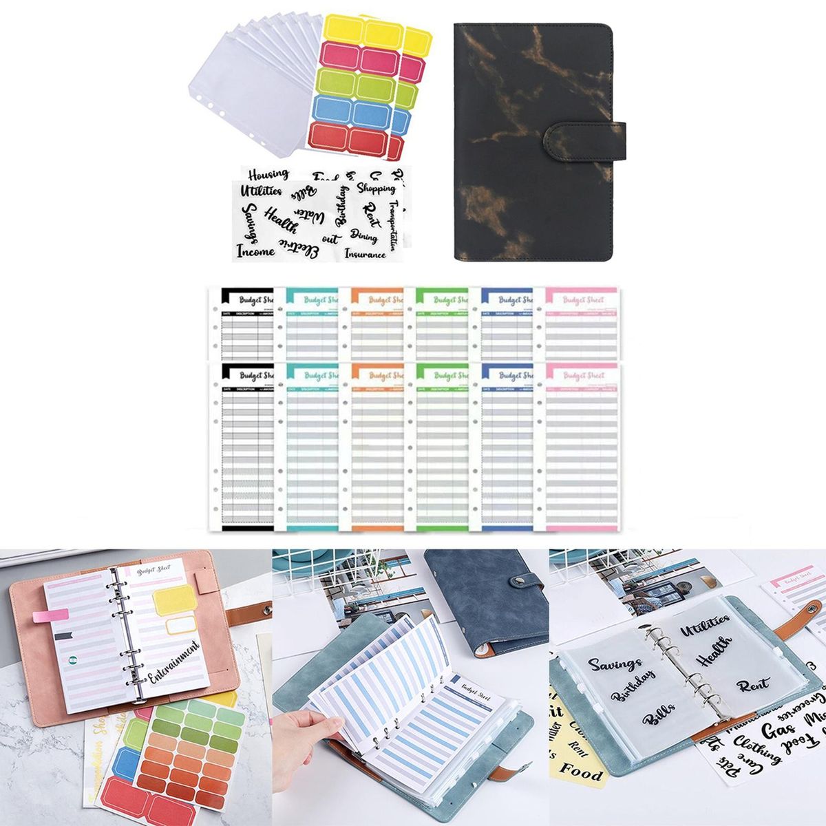 A6 Notebook Binder With Sticker Labels With Expense Black
