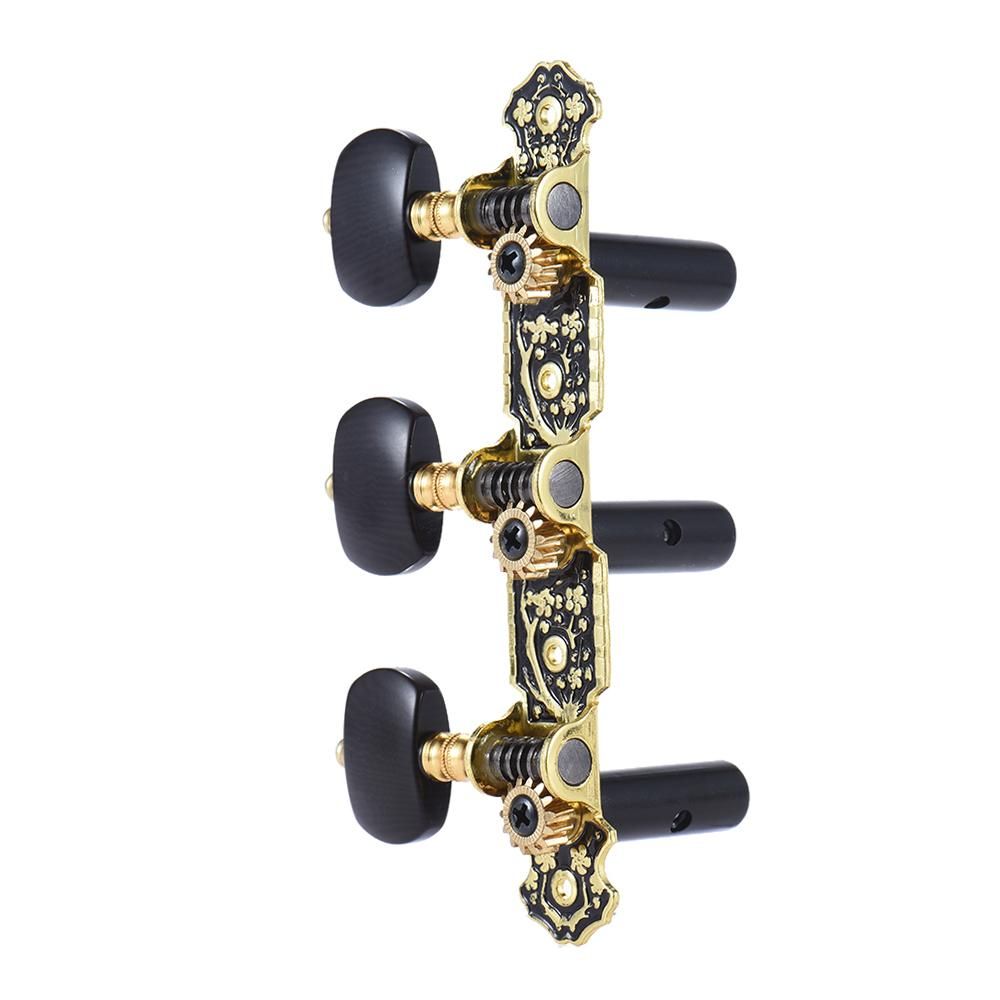 Alice 2 Pcs (L&R) Classical Guitar Tuning Peg Gold and Black Plated Acoustic Guitar Machine Heads 1 : 14 Tuning Keys Knobs String Tuners (AOS-020HV3P)