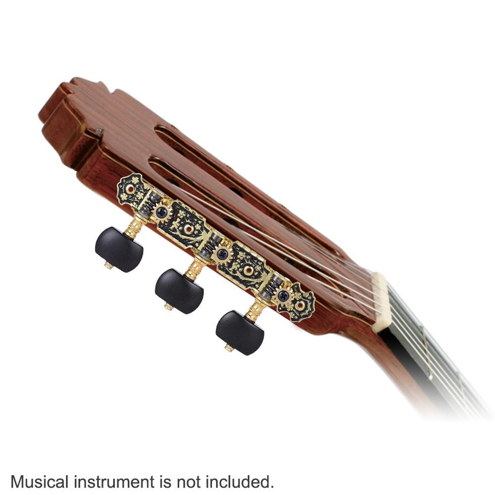 Alice 2 Pcs (L&R) Classical Guitar Tuning Peg Gold and Black Plated Acoustic Guitar Machine Heads 1 : 14 Tuning Keys Knobs String Tuners (AOS-020HV3P)