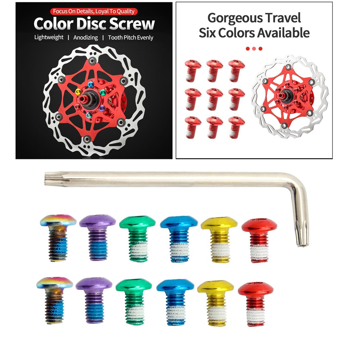 12Pcs Steel Bike Disc Brake Rotor Bolt High Strength Mixed Color