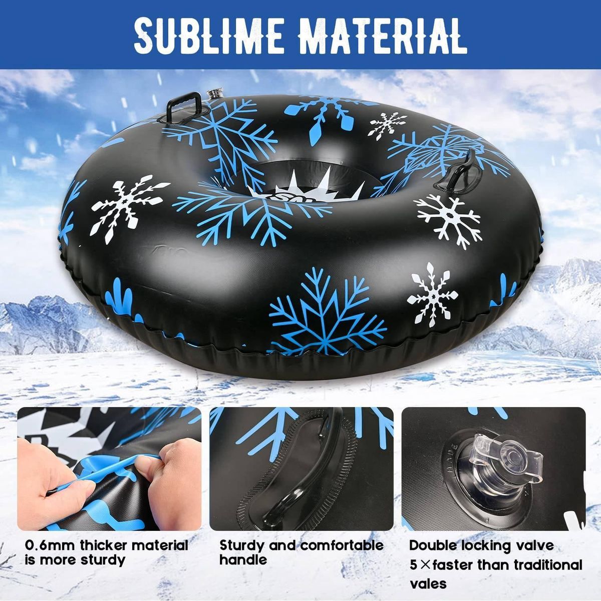 Snow Tube 47 Inch Snow Toys for Kids Winter Inflatable Snow