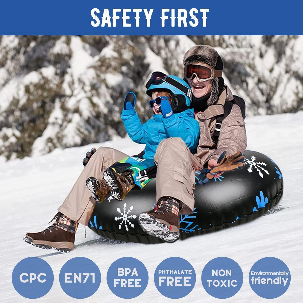 Snow Tube 47 Inch Snow Toys for Kids Winter Inflatable Snow