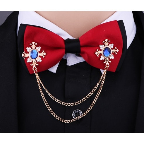Fringed Rhinestone Cross Collar Men's Chain Brooch