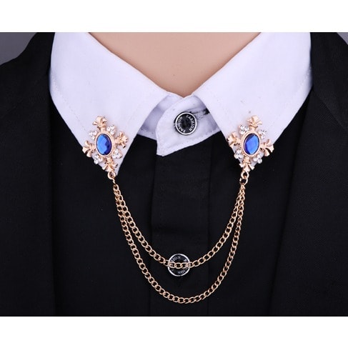 Fringed Rhinestone Cross Collar Men's Chain Brooch