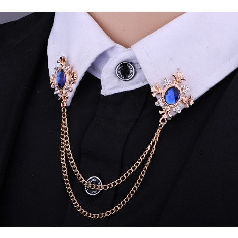 Fringed Rhinestone Cross Collar Men's Chain Brooch