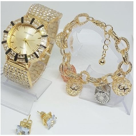 Chic Ladies Wristwatch With Bracelet And Earring