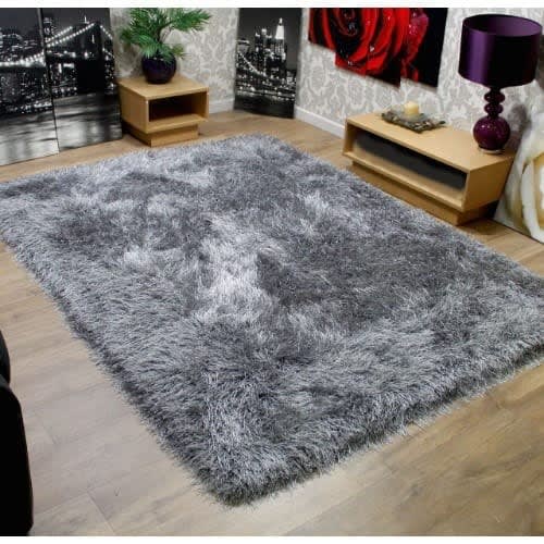 Grey Soft Faux Fur Center Rug - 5ft By 7ft