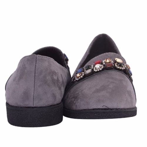 Ladies Suede Flat Loafers - Grey