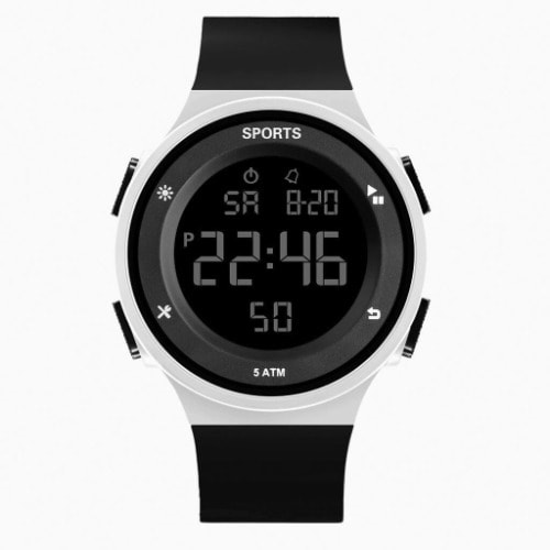 Digital Led Sport Wristwatch- White And Black