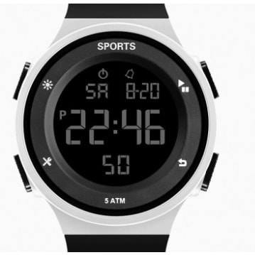 Digital Led Sport Wristwatch- White And Black