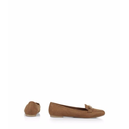 Women's Suede Loafer With Metal Bar - Beige