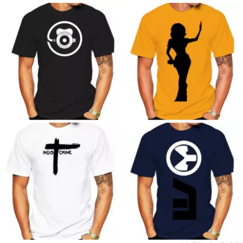 4 In 1 Print T-shirts - Black White Yellow Blue