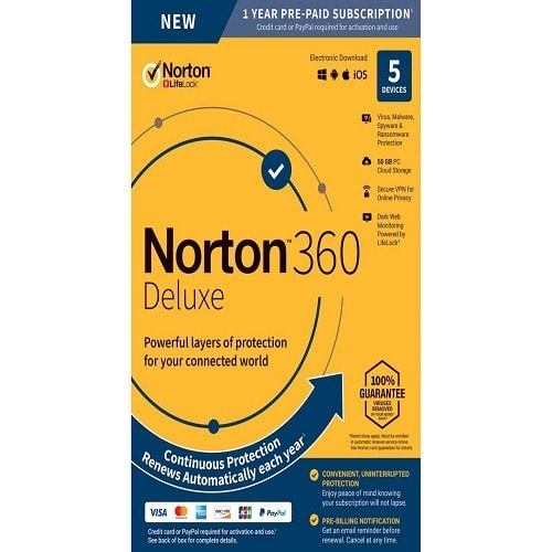 Norton 360 Deluxe - 50gb Cloud-backup - 5 Devices - 1 Year - Subscription.