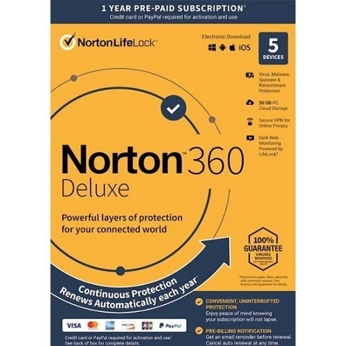 Norton 360 Deluxe - 50gb Cloud-backup - 5 Devices - 1 Year - Subscription.