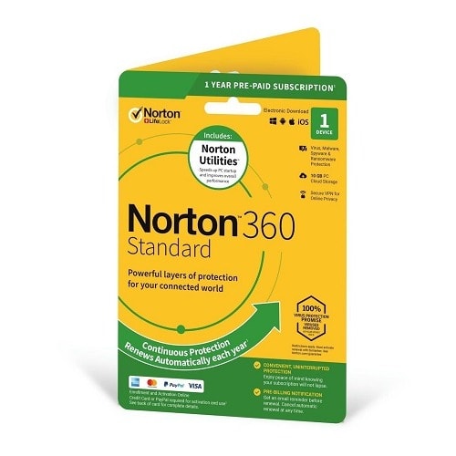 Norton 360 Standard, 10gb Cloud-backup 1 Devices - 1 Year - No Subscription.