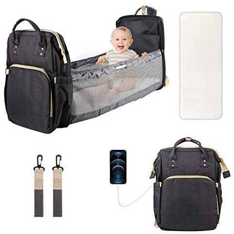 7 In 1 Foldable Baby Bed And Diaper Bag With Mosquito Net And Sun Shield