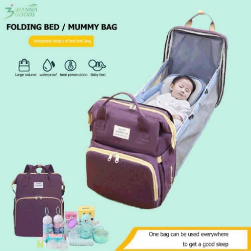 Diaper Bag With Changing Station - Foldable Bed Crib Backpack