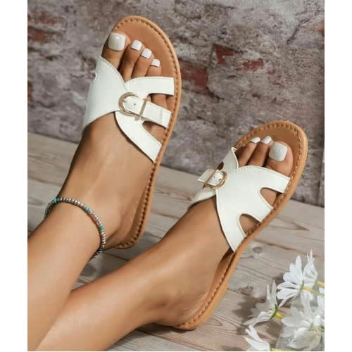 Realwon Female Buckle Slippers - White