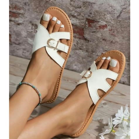Realwon Female Buckle Slippers - White