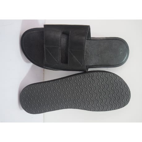Men's Double Cross Leather Slippers -  Black