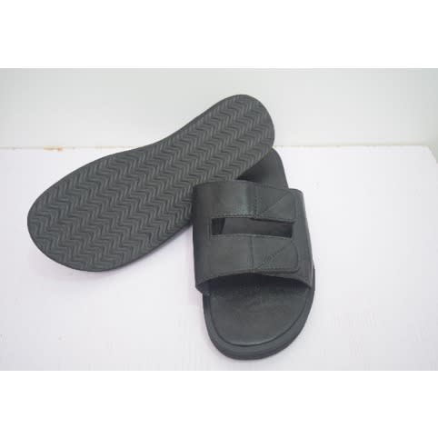 Men's Double Cross Leather Slippers -  Black