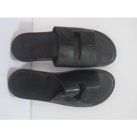 Men's Double Cross Leather Slippers -  Black