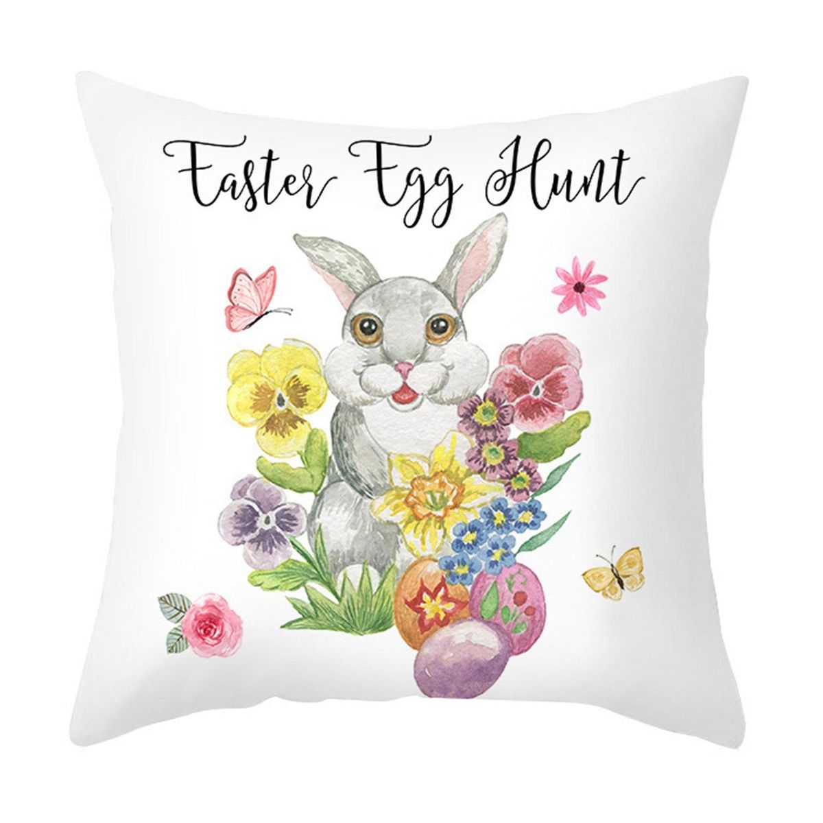 Pillow Cover Easter Bunny Flowers Pillow Cover