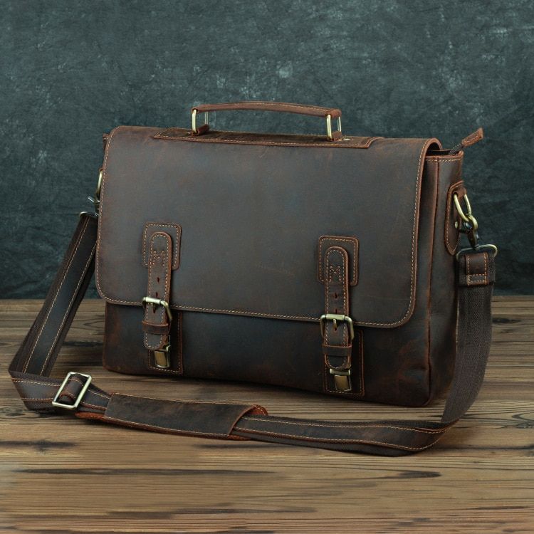 Crazy Horse Leather Briefcase Business Bag Real Cowskin Men Male Handbags Laptop Bag 15.6
