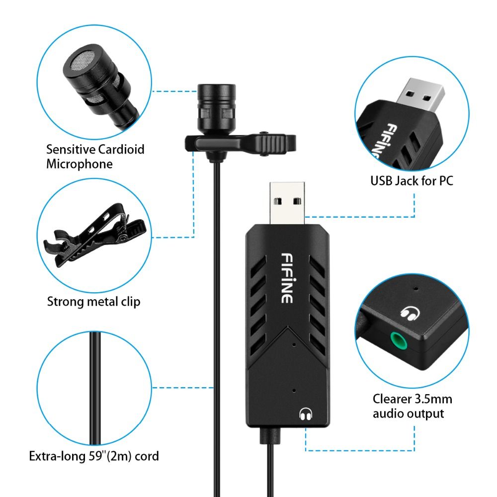 Fifine Lavalier Clip-On Cardioid Condenser Computer Mic