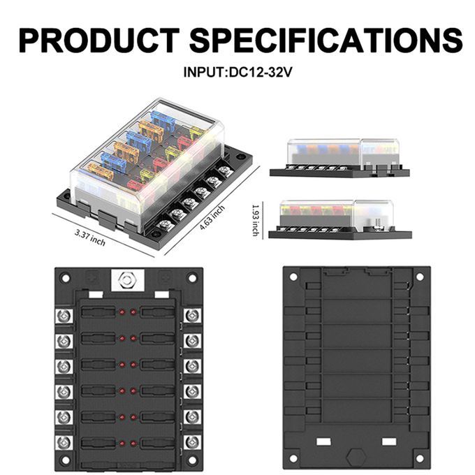 12 Way  Fuse Block Fuse Holder Box New 6 Circuit