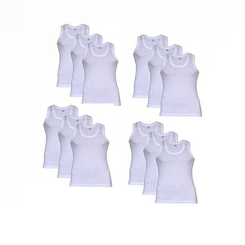 12 Set Of Men's 100% Cotton Singlets-White