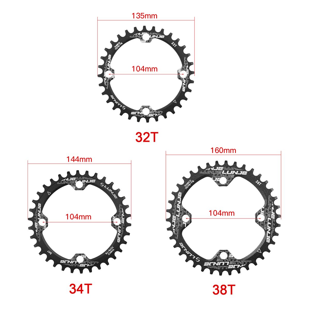 32T/34T/38T Bike Chainring 104mm BCD 4-bolt Bicycle Crank