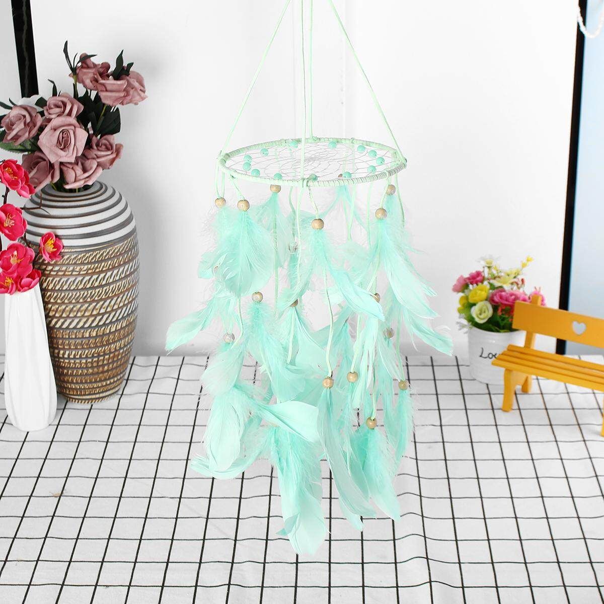 Handmade Dream Catcher LED Light Feathers Room Hanging Craft Home Decor 2 Colors Green Without Light