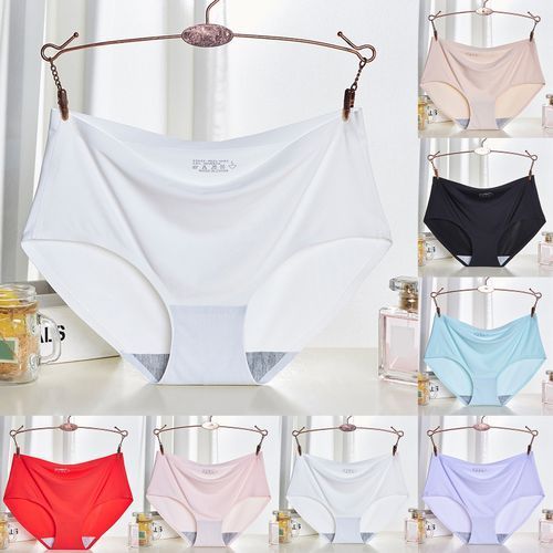 Women Sexy Soft Elastic Seamless Breathable Mid Rise Panties Briefs Underwear-White