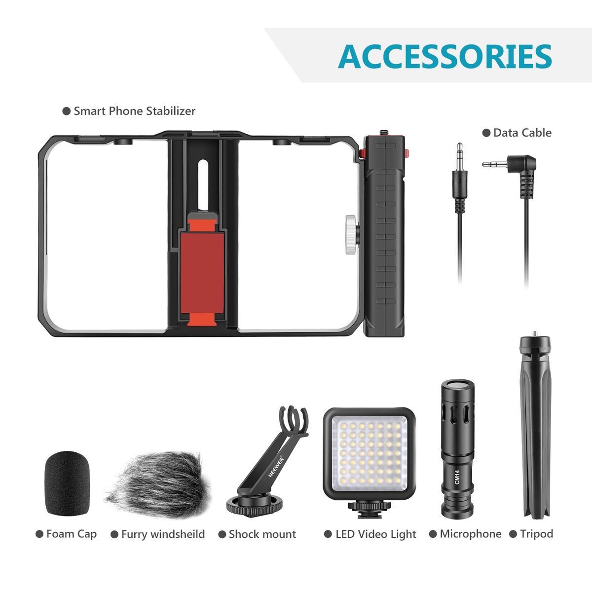 Smartphone Camera Video Micphone Rig Kit, Phone Video Stabilizer Grip With Video Microphone, Mini LED Video Light, Mini Tabletop Support Stand For Vlogging, Tutorials, YouTube Videos